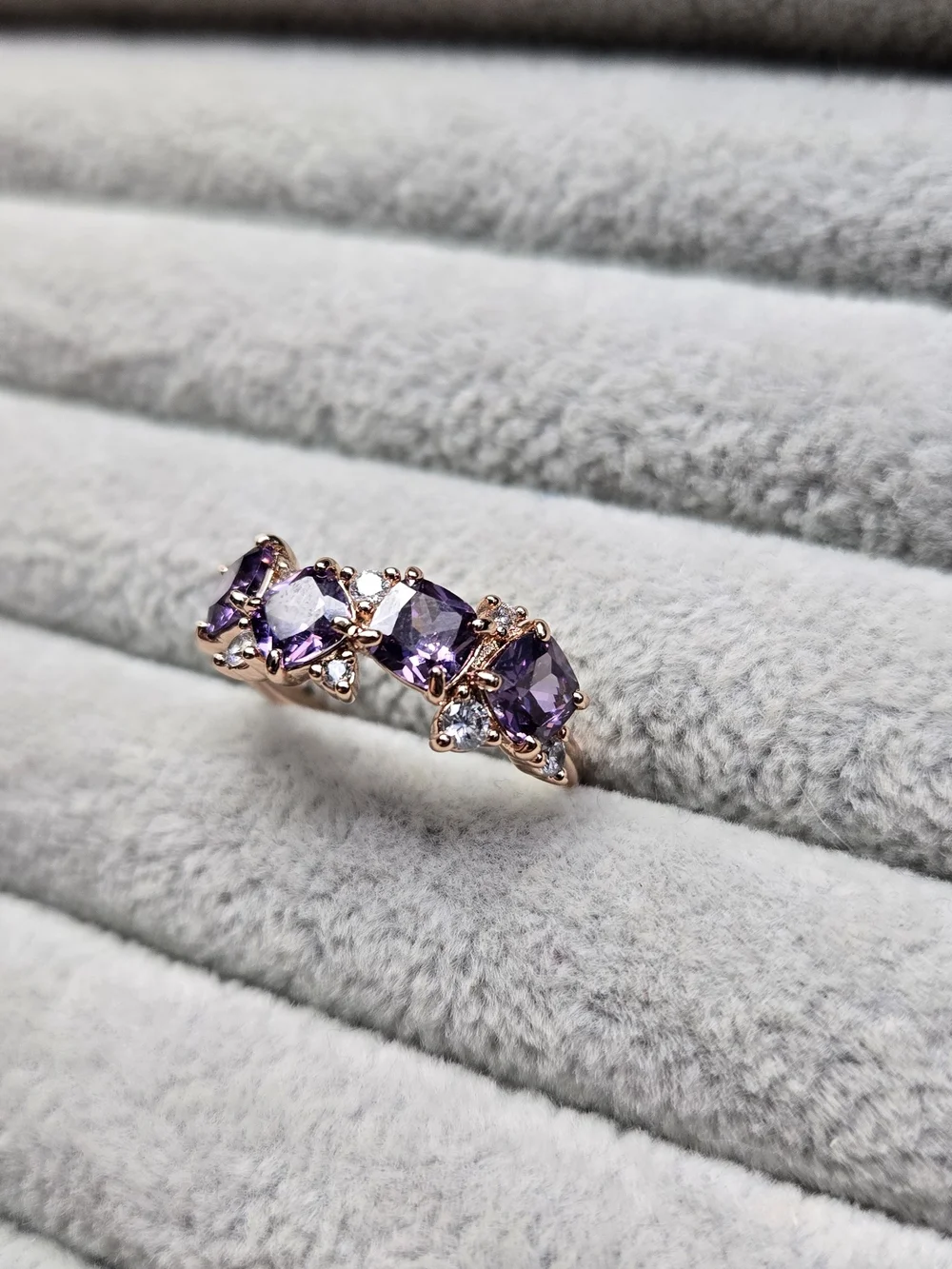 Size 8 Amethyst Rose Gold Plated Bomb Party Ring February